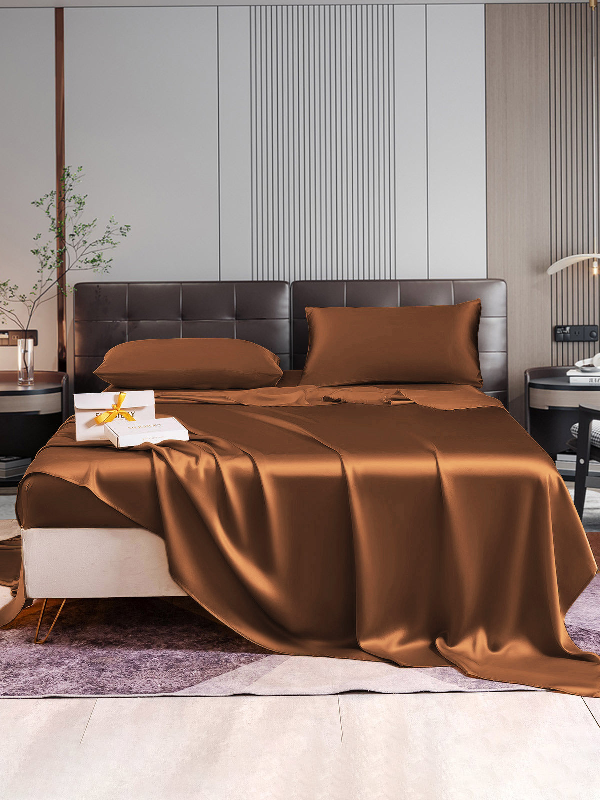 SilkSilky SA 22Momme الحرير الخالص Bedding Set قهوة 001