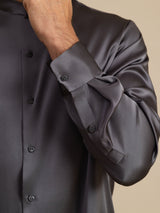 [الرمادي الداكن] SilkSilky-SA Long Sleeve Stand Collar قميص رجالي 007