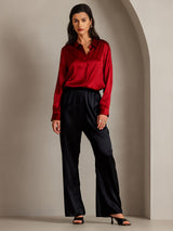 [أحمر] SilkSilky-SA Long Sleeve Lapel Collar بلايز نسائية 003