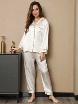 [أبيض] SilkSilky-SA Long Sleeve Lapel Collar طقم بيجامة نسائي 004