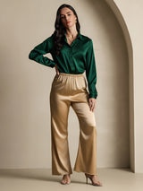 [أخضر غامق] SilkSilky-SA Long Sleeve Lapel Collar بلايز نسائية 010