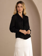 [أسود] SilkSilky-SA Long Sleeve Tie Neck بلوزات نسائية 003
