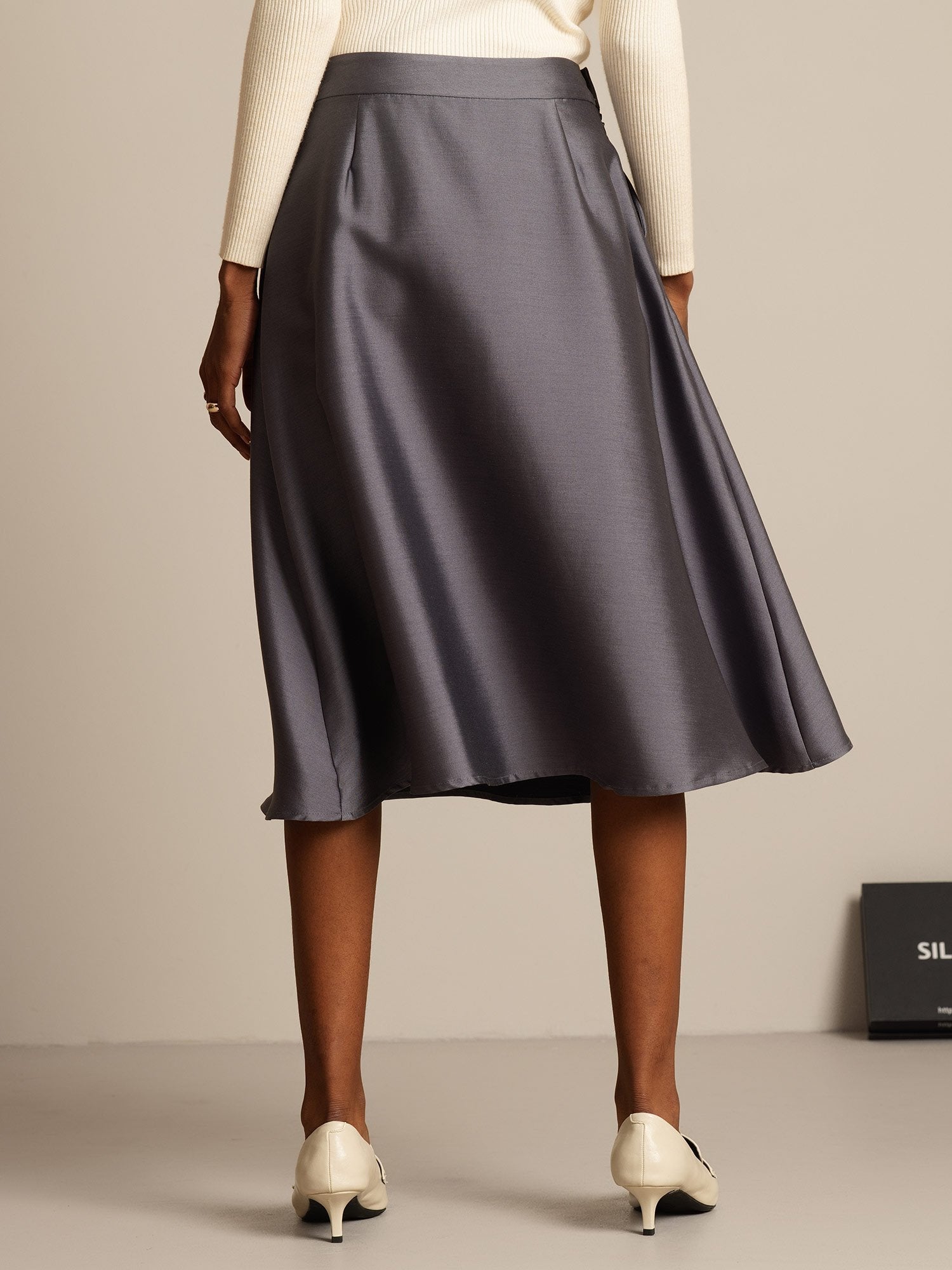 [رمادي] SilkSilky-SA 32Momme الحرير Skirt 002,