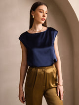 [أزرق غامق] SilkSilky-SA Cap Sleeve Round Neck تي شيرت نسائية 001