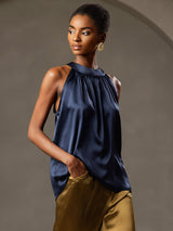 [أزرق غامق] SilkSilky-SA Sleeveless Halter تي شيرت نسائية 001