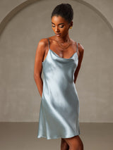 [أزرق رمادي] SilkSilky-SA Sleeveless Cowl Neck فساتين نسائية 005
