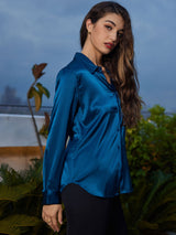 [المياه الخضراء] SilkSilky-SA Long Sleeve Lapel Collar بلايز نسائية 004