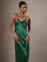 [أخضر] SilkSilky-SA Sleeveless V Neck فساتين نسائية 003