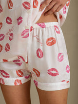 [أحمر شفاه أبيض] SilkSilky-SA Short Sleeve Notch Collar طقم بيجامة نسائي 004