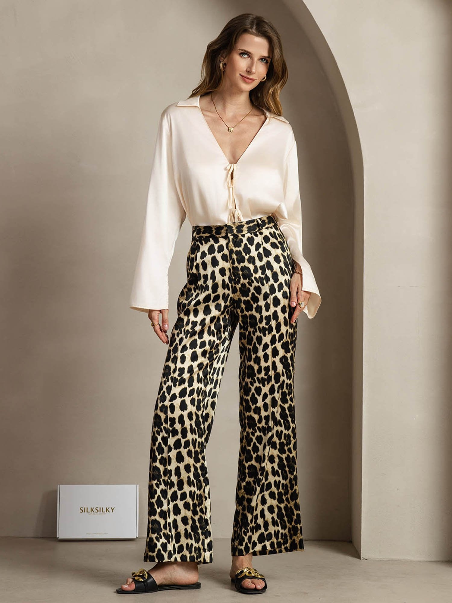 [فهد] SilkSilky-SA 19Momme الحرير Womens Pants 004