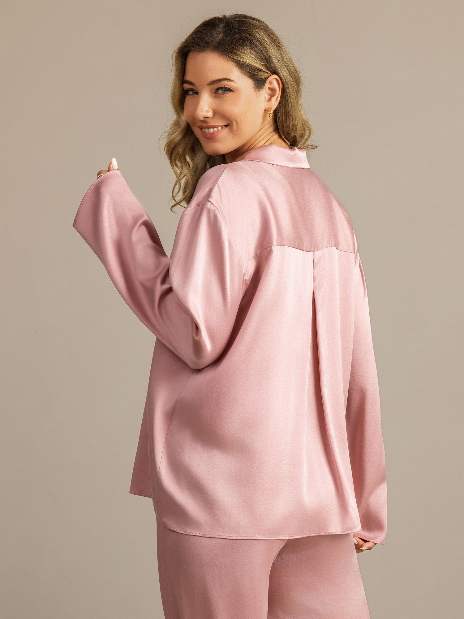 [بشرةالخوخ] SilkSilky-SA 19Momme الحرير فتحة عنق V طقم بيجامة نسائي 005