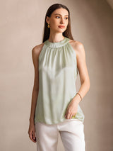 [اخضر فاتح] SilkSilky-SA Sleeveless Halter تي شيرت نسائية 001