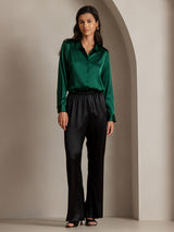 [أخضر غامق] SilkSilky-SA Long Sleeve Lapel Collar بلايز نسائية 004