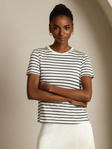 [شريط أبيض] SilkSilky-SA Short Sleeve Crew Neck تي شيرت نسائية 005