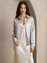 [رمادي فاتح] SilkSilky-SA Long Sleeve Lapel Collar بلايز نسائية 007