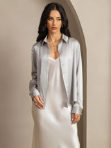 [رمادي فاتح] SilkSilky-SA Long Sleeve Lapel Collar بلايز نسائية 007
