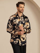 [التنين الأسود] SilkSilky-SA Long Sleeve Lapel Collar قميص رجالي 004