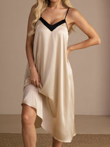 [بيج الأرز] SilkSilky-SA Spaghetti Strap V Neck باس النوم 007