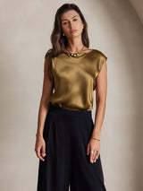 [بني] SilkSilky-SA Cap Sleeve Round Neck تي شيرت نسائية 003