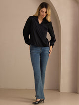 [أسود] SilkSilky-SA Long Sleeve Blouse 006