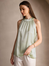 [اخضر فاتح] SilkSilky-SA Sleeveless Halter تي شيرت نسائية 004