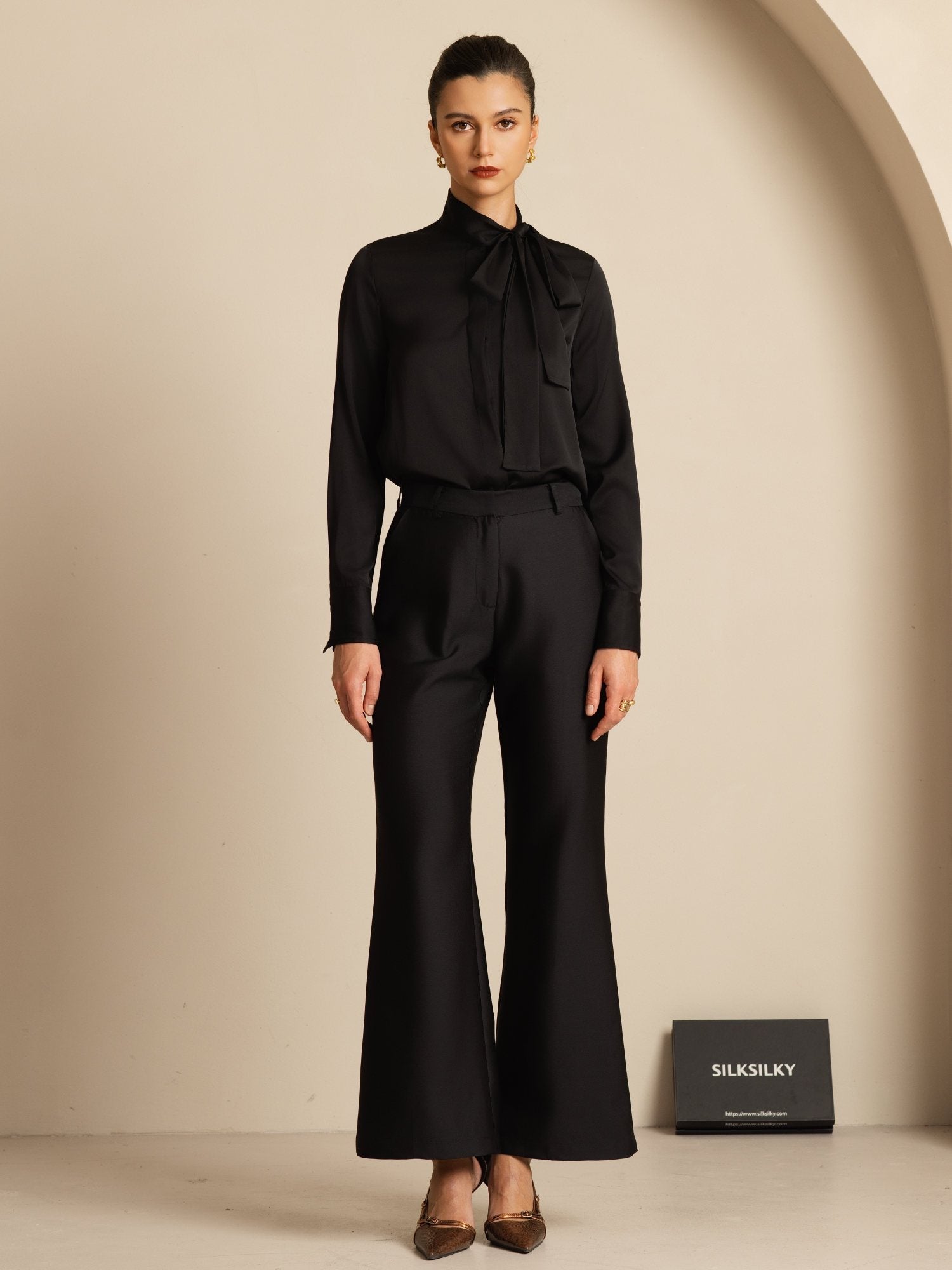 [أسود] SilkSilky-SA 19Momme Blouse 001