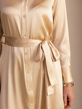 [شامبانيا] SilkSilky-SA Long Sleeve Lapel Collar فساتين نسائية 004