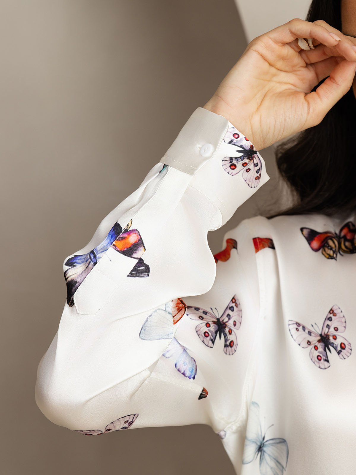 [فراشة بيضاء] SilkSilky-SA 19Momme الحرير Lapel Collar Women''s Outfit Sets 006