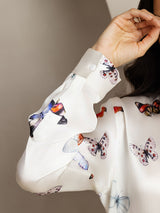 [فراشة بيضاء] SilkSilky-SA 19Momme الحرير Lapel Collar Women''s Outfit Sets 006