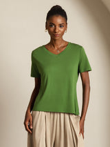 [أخضر] SilkSilky-SA Short Sleeve V Neck تي شيرت نسائية 008