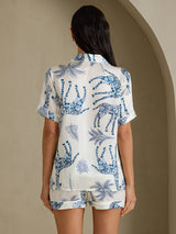 [زرافة بيضاء] SilkSilky-SA Short Sleeve Notch Collar طقم بيجامة نسائي 002