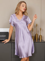 [أرجواني] SilkSilky-SA Short Sleeve V Neck باس النوم 005