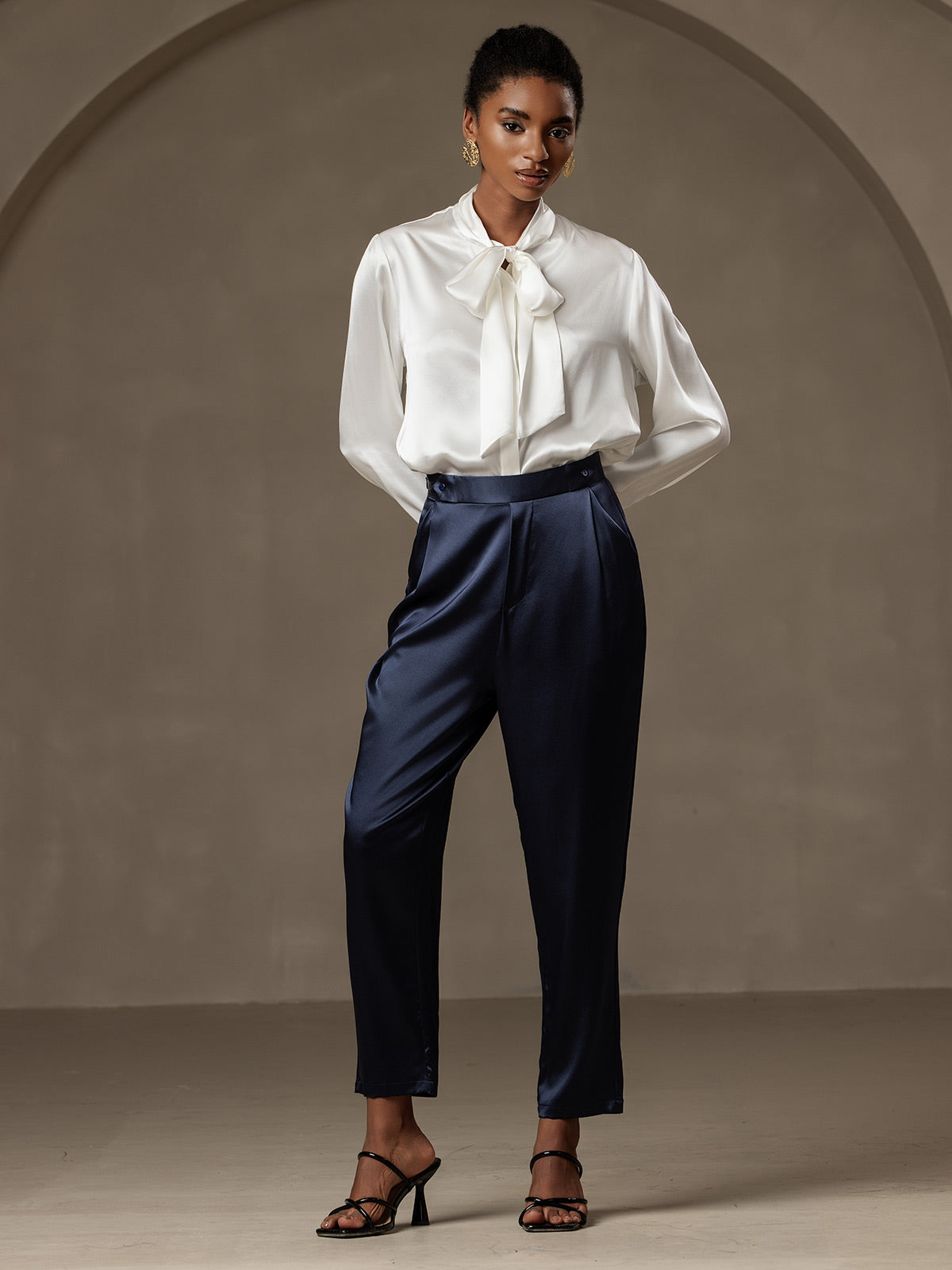 [أزرق غامق] SilkSilky-SA 19Momme الحرير Womens Pants 006