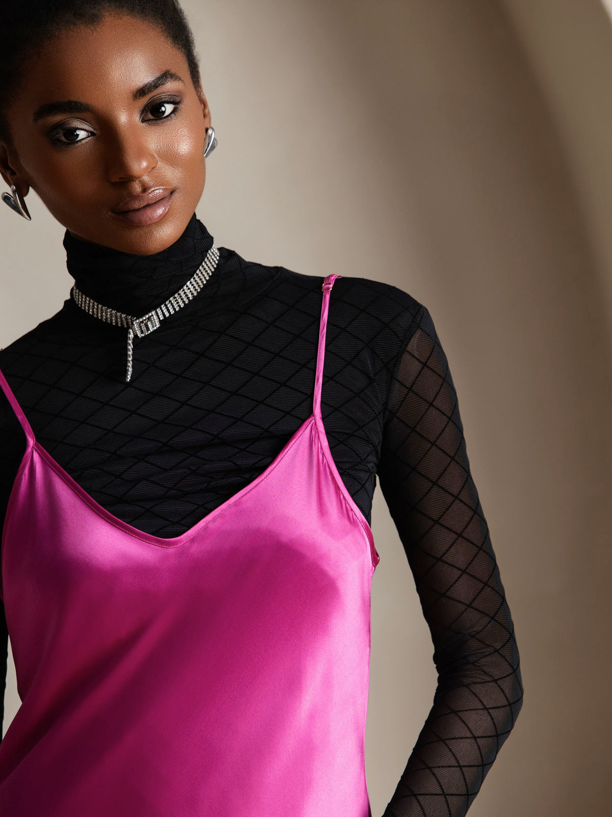 [وردة حمراء] SilkSilky-SA الحرير الخالص رقبة مستديرة فساتين نسائية 003,