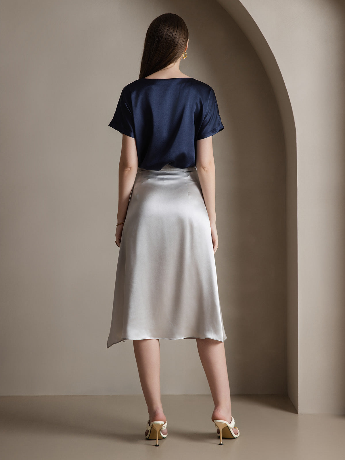 [رمادي فاتح] SilkSilky-SA 19Momme الحرير Skirt 003