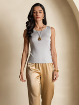 [رمادي] SilkSilky-SA Sleeveless Round Neck تي شيرت نسائية 004