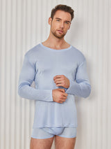 [أزرق فاتح] SilkSilky-SA Long Sleeve Round Neck تي شيرت رجالي 005