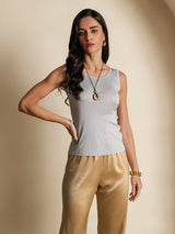 [رمادي] SilkSilky-SA Sleeveless Round Neck تي شيرت نسائية 001
