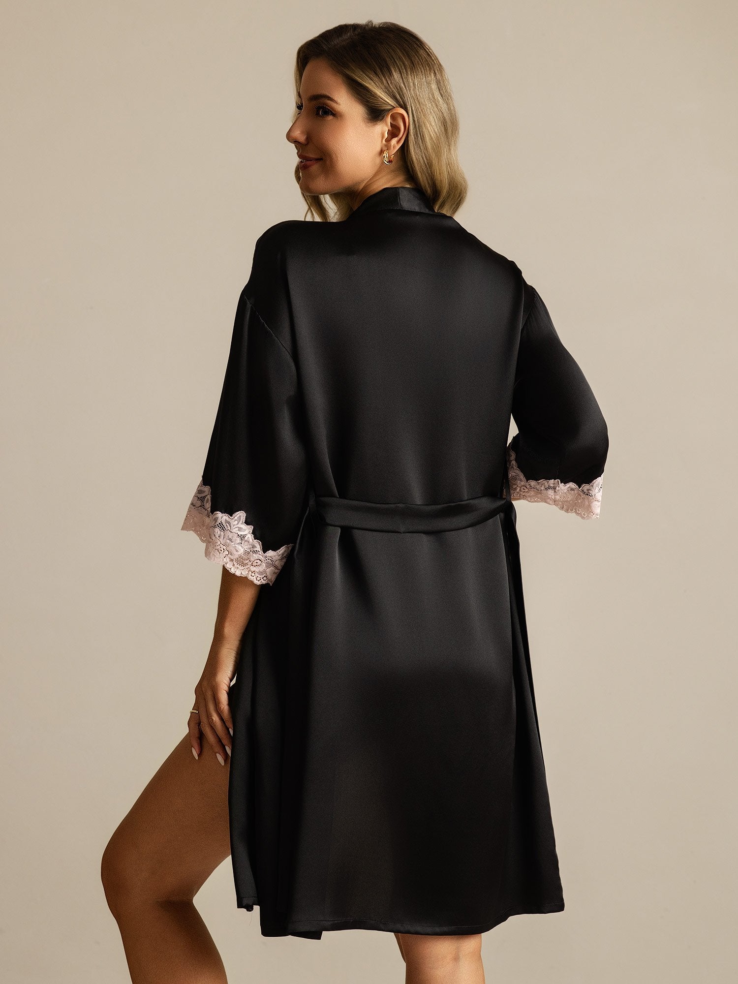 [أسود] SilkSilky-SA الحرير الخالص Womens Robe 002
