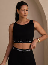 [أسود] SilkSilky-SA Sleeveless Crew Neck Women's Outfit Sets 004