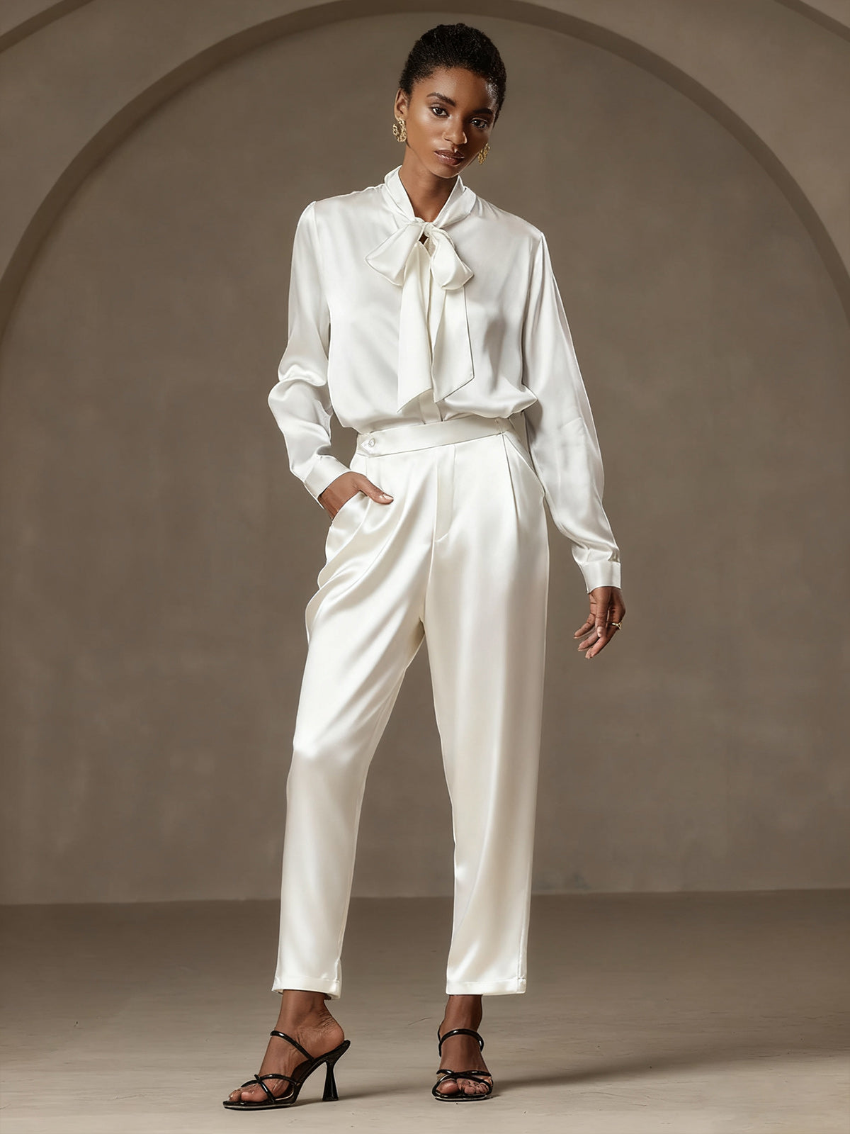 [أبيض] SilkSilky-SA 19Momme الحرير Womens Pants 003