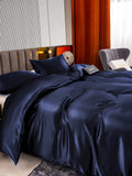 SilkSilky SA 22Momme الحرير الخالص Bedding Set أزرقغامق 005