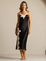 [أسود] SilkSilky-SA Sleeveless V Neck باس النوم 003