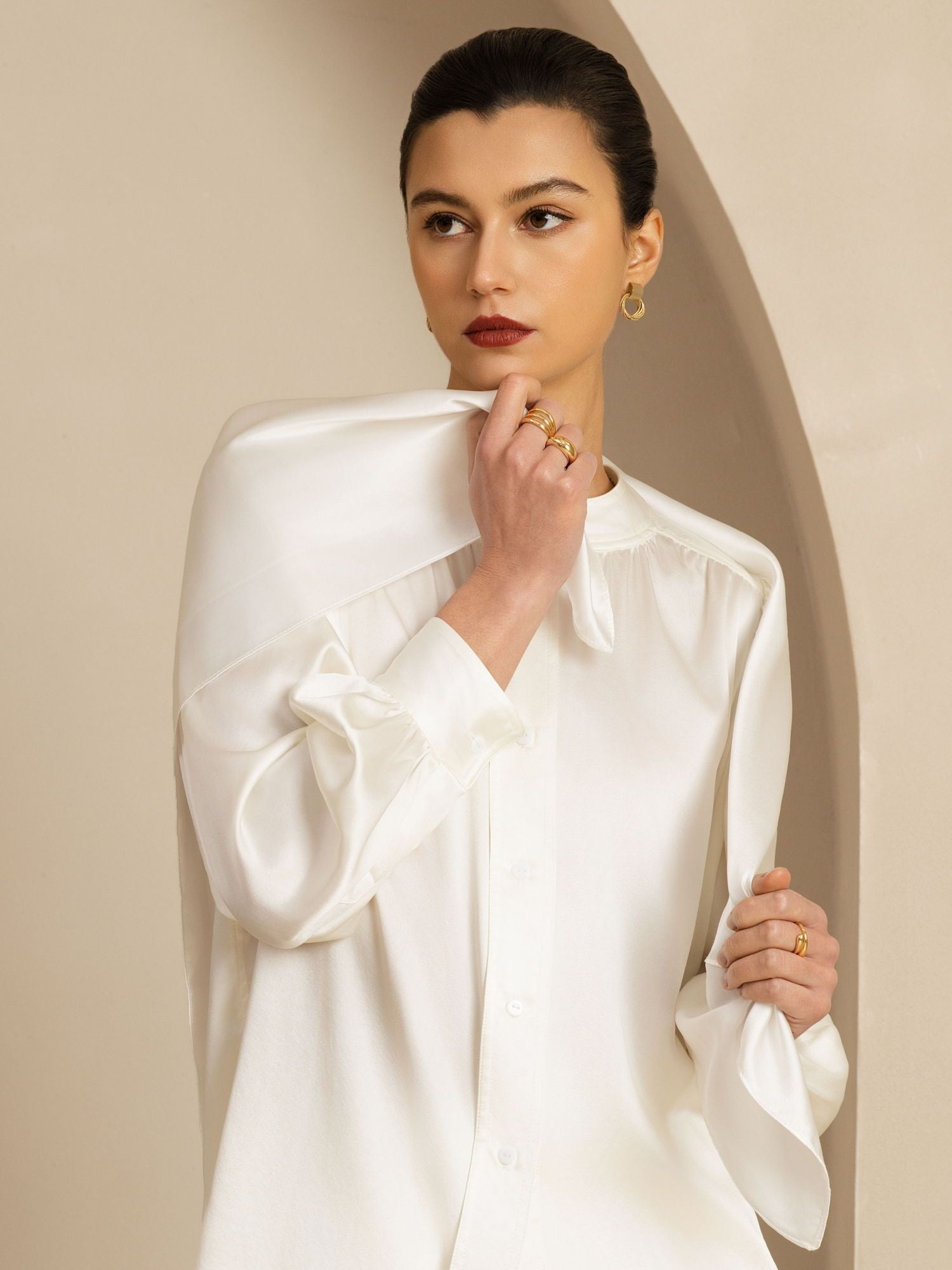 [أبيض] SilkSilky-SA Pure Silk Scarf 001