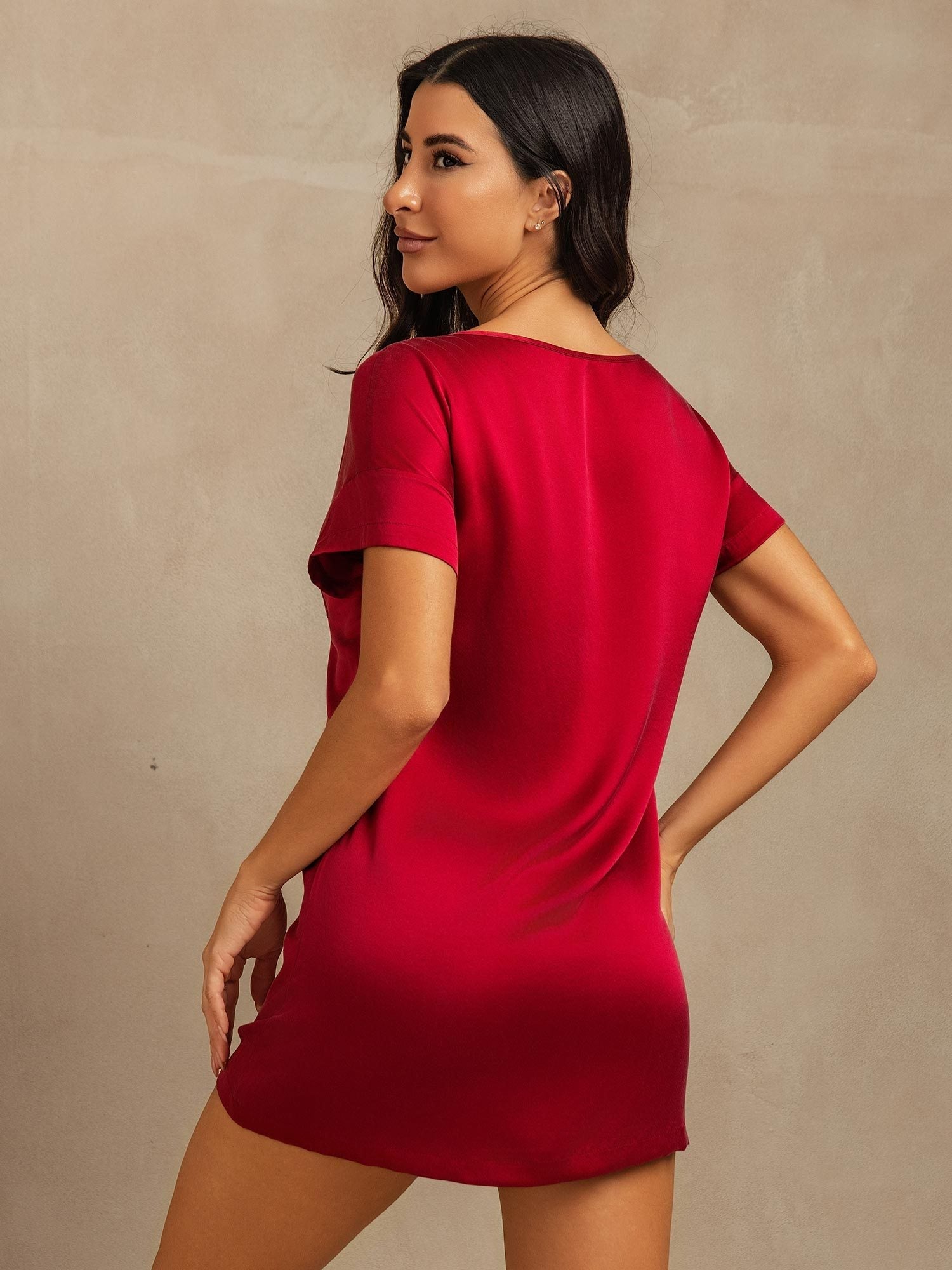 [خمر] SilkSilky-SA 19Momme الحرير رقبة مستديرة باس النوم 002