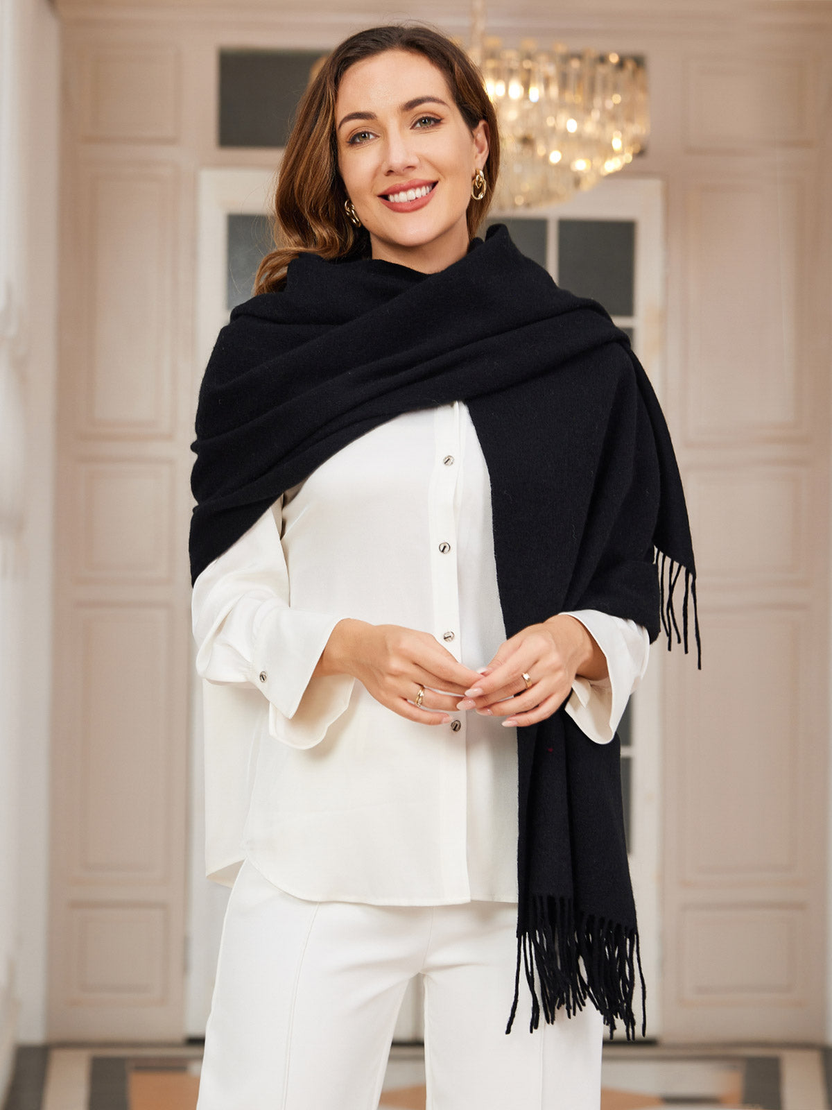 [أسود] SilkSilky-SA صوف Scarf 003