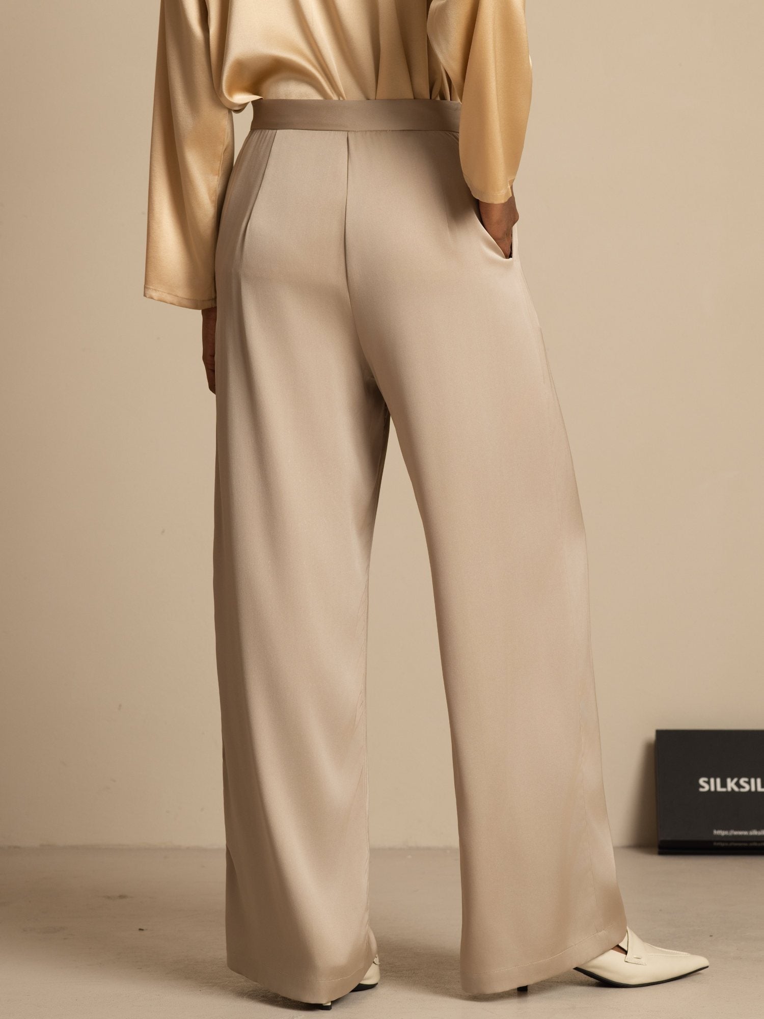 [تان (بني فاتح)] SilkSilky-SA 19Momme الحرير Womens Pants 002
