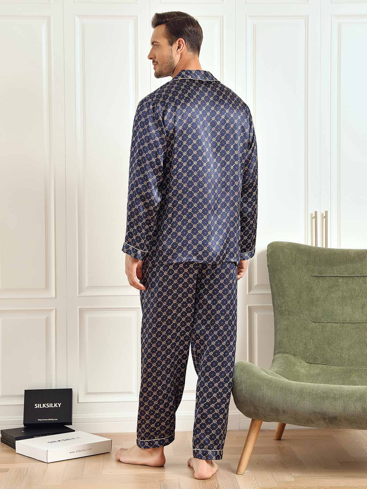 [سلسلة كحلي] SilkSilky-SA 19Momme الحرير الخالص Mens Pajamas 003