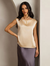 [شامبانيا] SilkSilky-SA Cap Sleeve Round Neck تي شيرت نسائية 001