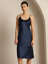 [أزرق غامق] SilkSilky-SA Sleeveless رقبة على شكل حرف U فساتين نسائية 006
